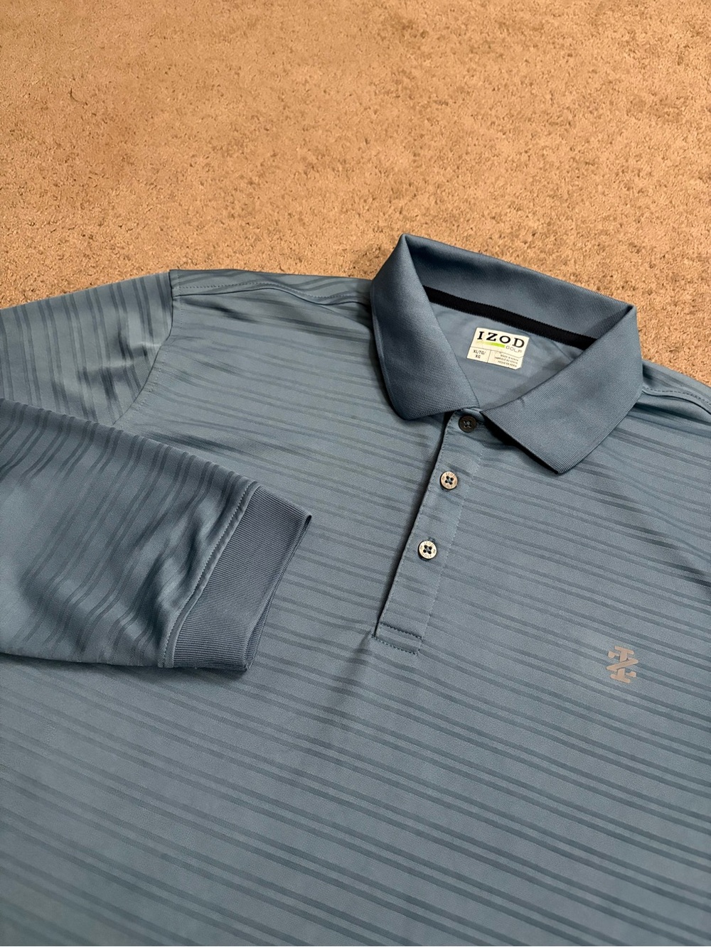 IZOD Golf Polo Shirt Men’s XL Blue Stripe Performance Stretch Long Sleeve